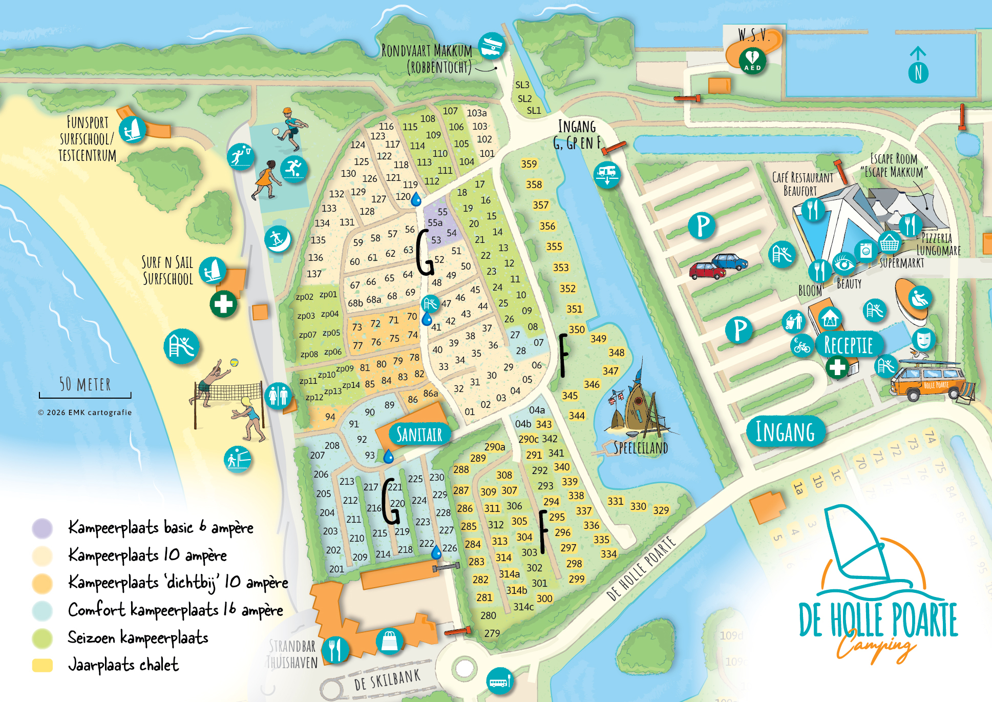 Plattegrond Camping De Holle Poarte 3e deel F en G